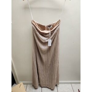 petal and pup Farley Strapless Maxi Dress Rose Gold Stripe Shimmer‎ Size M